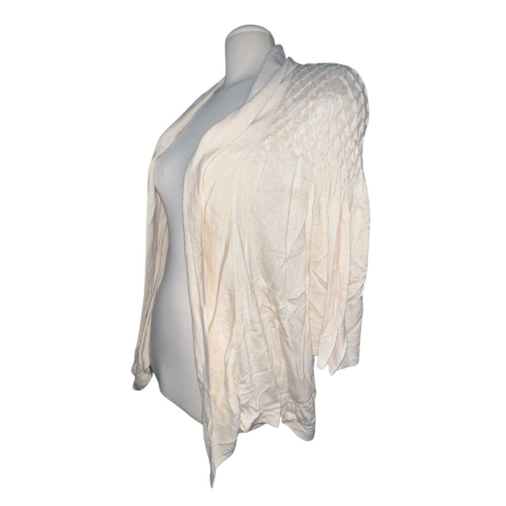 CEst City Open-Front Textured Knit Cardigan Sweater Sz Large Womens Cream Long S